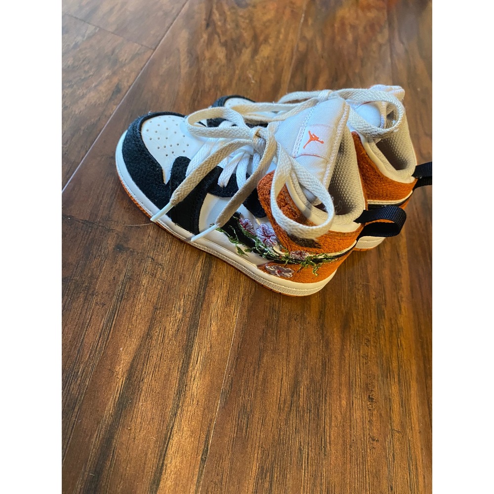 Jordan Toddler Sneakers Black White Orange Floral Embroidered Accents Cute
